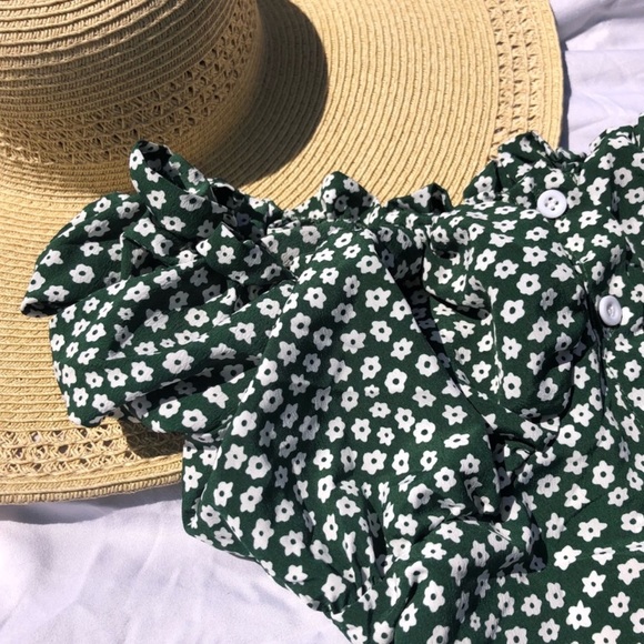 @EMRATA VERTE GREEN WHITE FLORAL SUMMER SUN DRESS - Picture 4 of 8